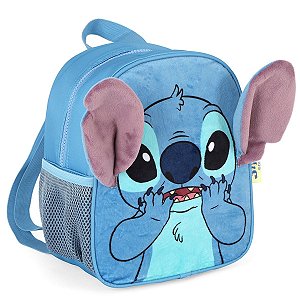 Kit Mochila De Rodinhas Stitch + Lancheira + Bolsinha Com Orelhas - Com Carrinho Removível