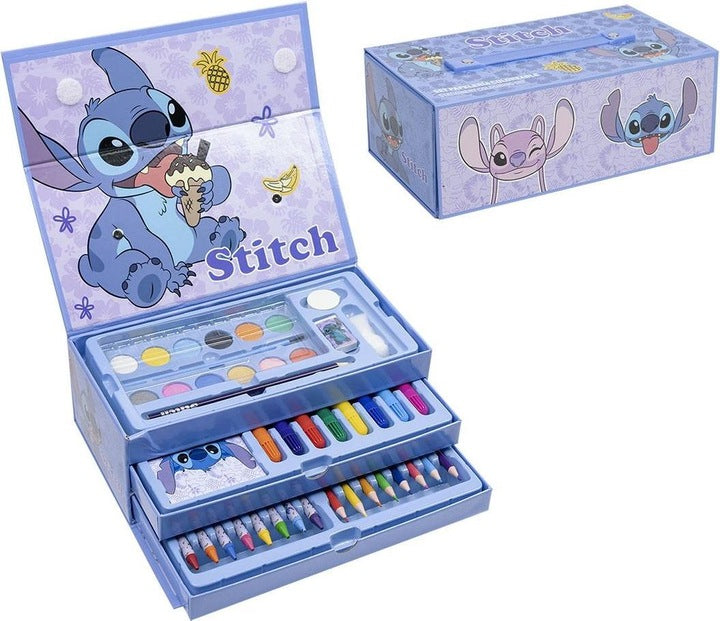 Disney Stitch Kids Art Set, Lápis de Cor Canetas Giz de Cera Suprimentos de Arte em Caixa de Arte 30 Mais Peças - Stitch Presentes para Meninas (Blue Stitch)