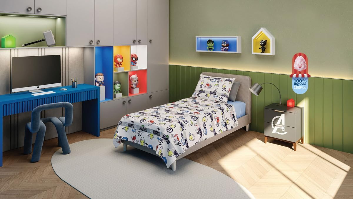 Jogo de Cama 100% Algodão Solteiro Estampado Stitch 1,40 m x 2,10 m Com 3 peças