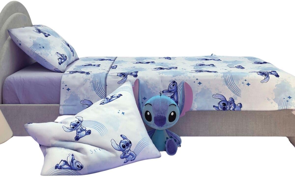 Jogo de Cama 100% Algodão Solteiro Estampado Stitch 1,40 m x 2,10 m Com 3 peças