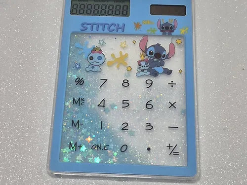 Calculadora Solar Glitter e Água Touch Fofa - Stitch, Hello Kitty ou Gatinho
