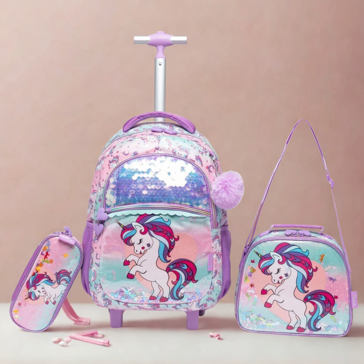 Kit Escolar Infantil Unicórnio Encantado com Mochila, Lancheira e Estojo