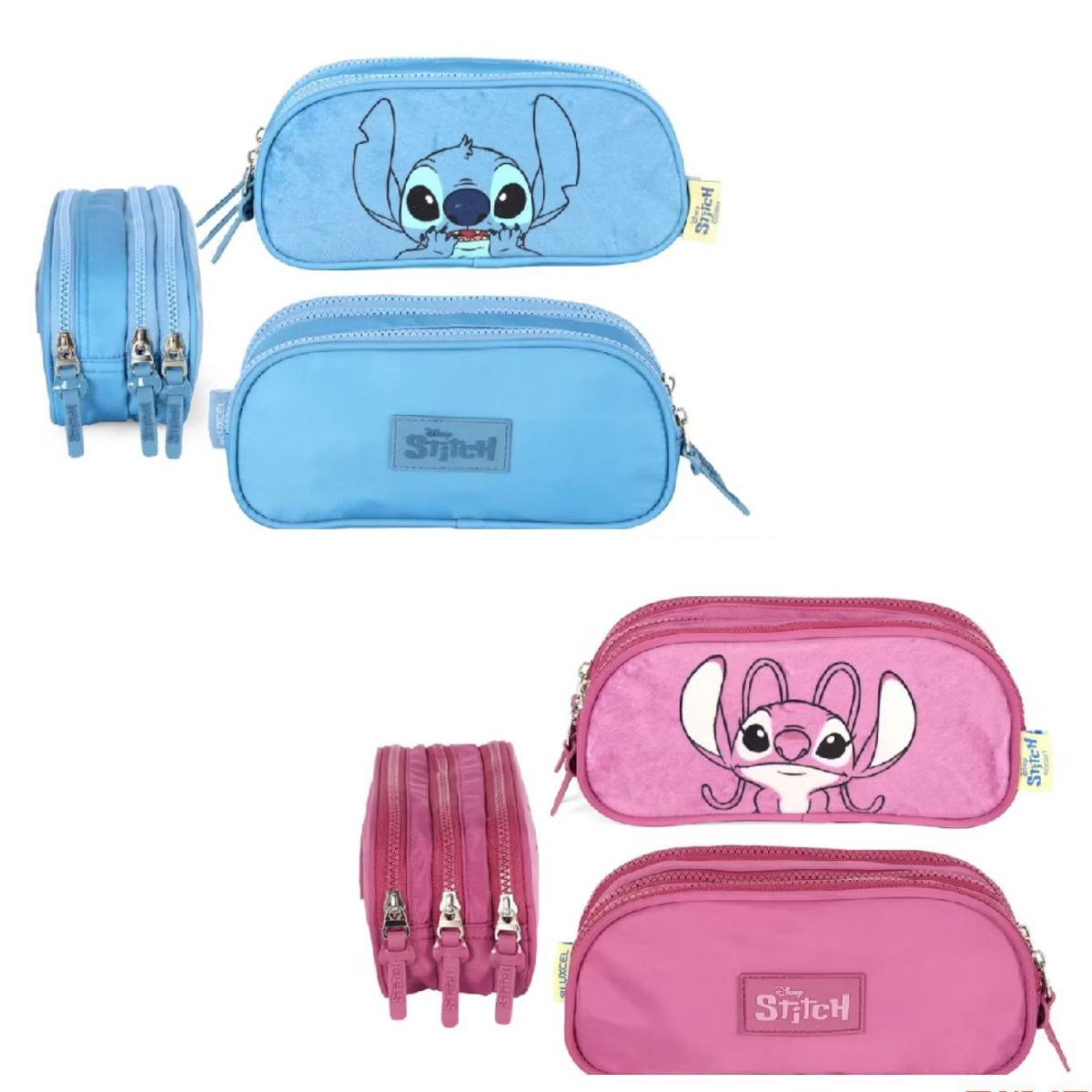 Kit Mochila De Rodinhas Stitch + Lancheira + Bolsinha Com Orelhas - Com Carrinho Removível