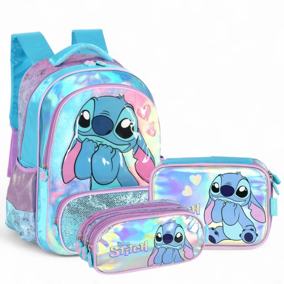Kit Escolar Disney Stitch Original com Mochila de Rodinhas, Lancheira e Estojo