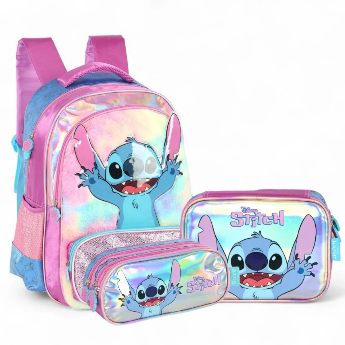 Kit Escolar Disney Stitch Original com Mochila de Rodinhas, Lancheira e Estojo