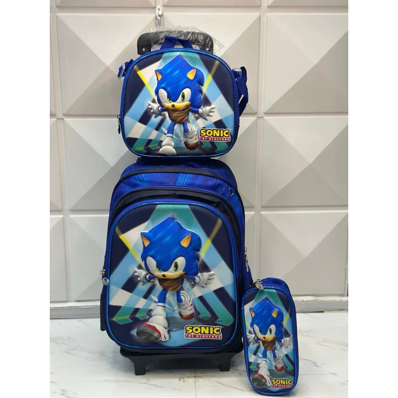 Mochila Escolar Infantil Sonic com Lancheira e Estojo – Kit 3 Peças 3D
