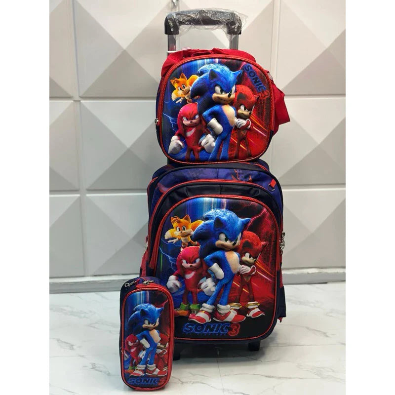 Mochila Escolar Infantil Sonic com Lancheira e Estojo – Kit 3 Peças 3D