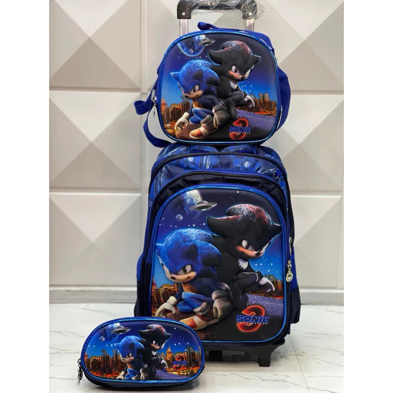 Mochila Escolar Infantil Sonic com Lancheira e Estojo – Kit 3 Peças 3D
