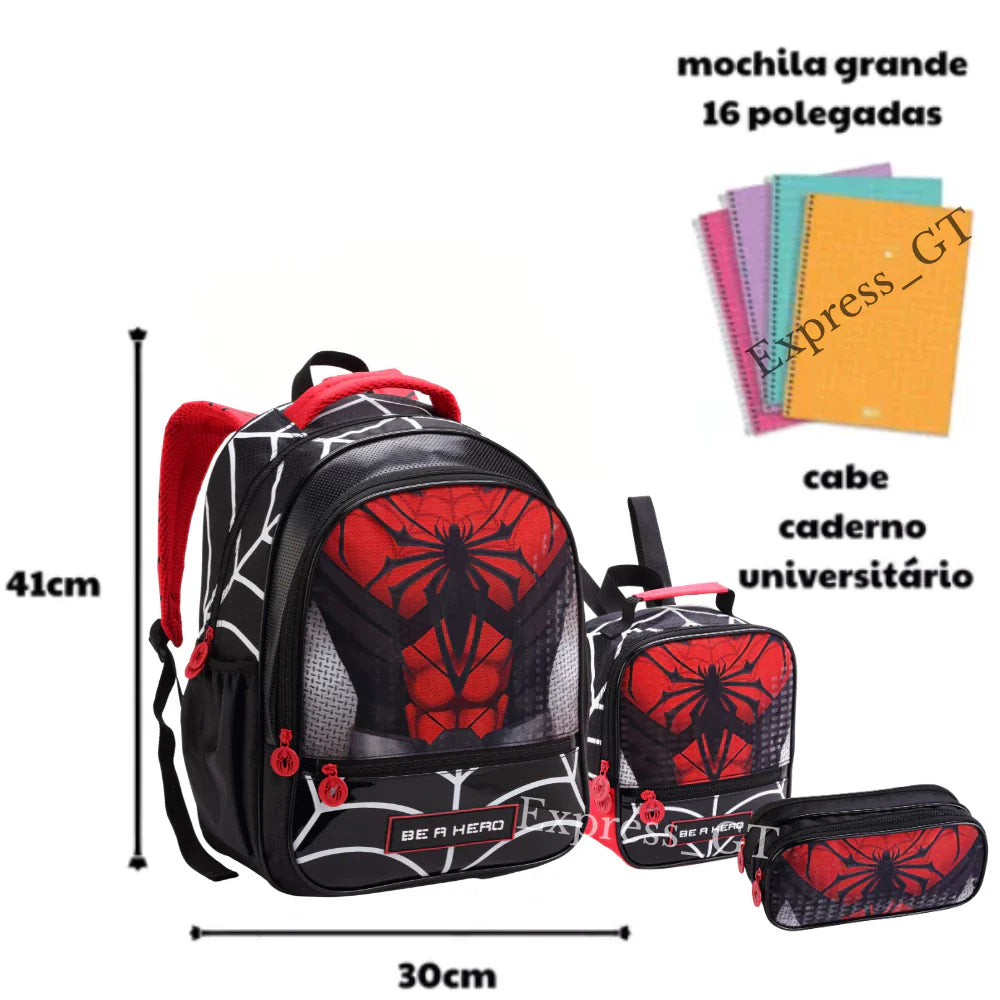 Kit Escolar Infantil Spider Man 2026 - Mochila + Lancheira + Estojo