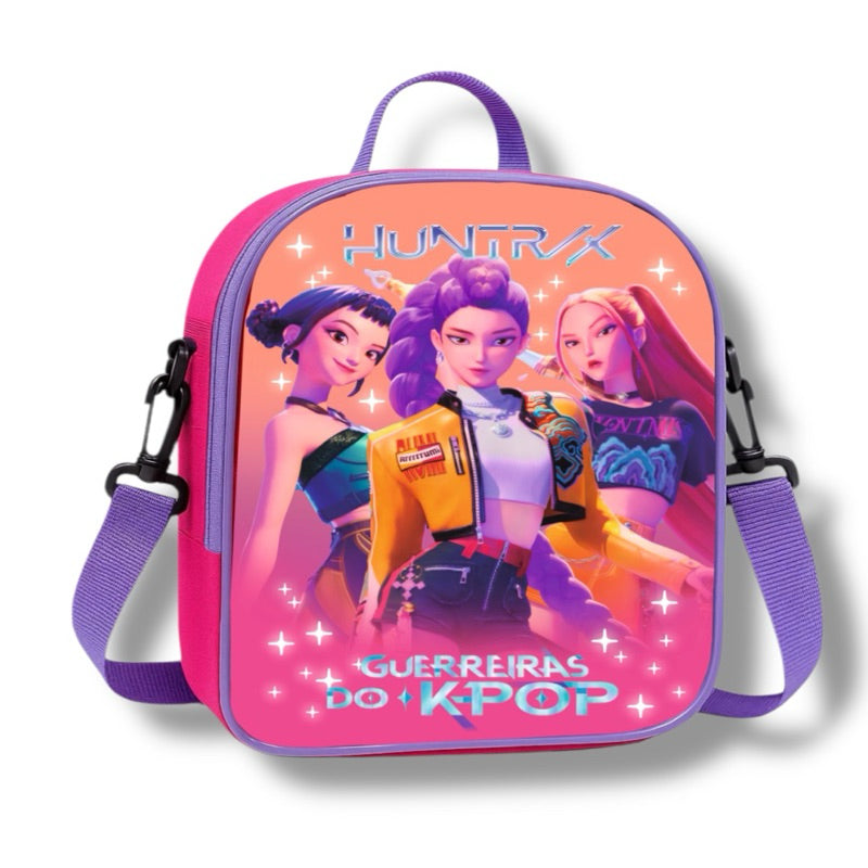 Kit Escolar Guerreiras do K-Pop + Lancheira Térmica + Estojo Reforçado