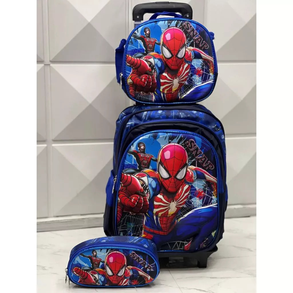 Kit Escolar Homem-Aranha com Mochila com e sem Rodinhas + Lancheira + Estojo