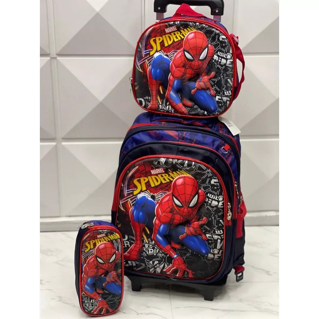 Kit Escolar Homem-Aranha com Mochila com e sem Rodinhas + Lancheira + Estojo