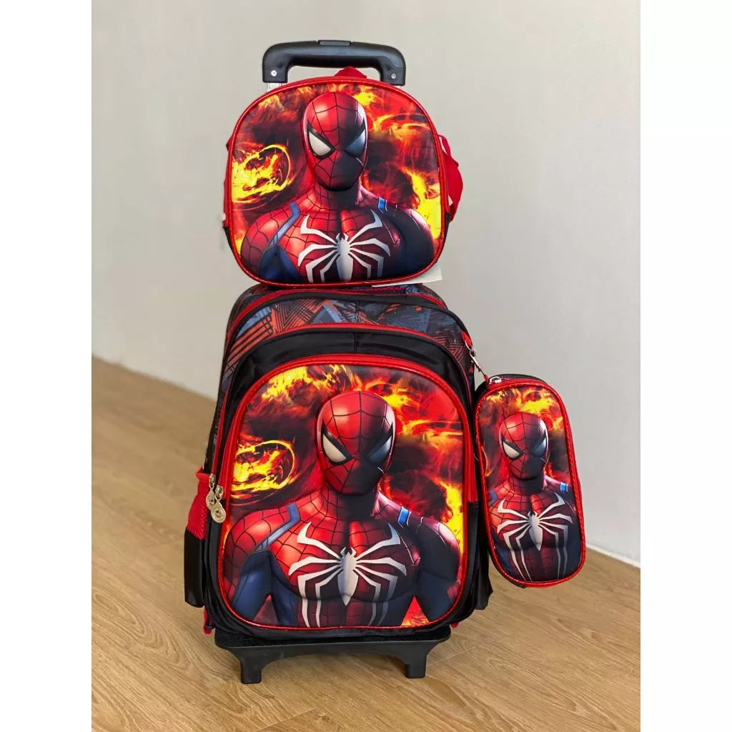 Kit Escolar Homem-Aranha com Mochila com e sem Rodinhas + Lancheira + Estojo
