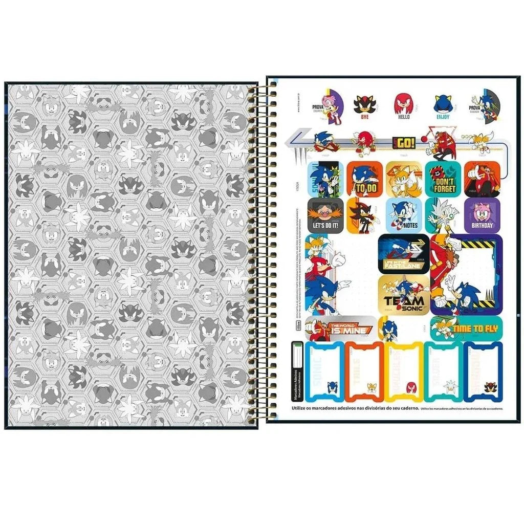 Kit Escolar Sonic com 4 Cadernos - 1 Matéria Capa Dura Brochura e Espiral