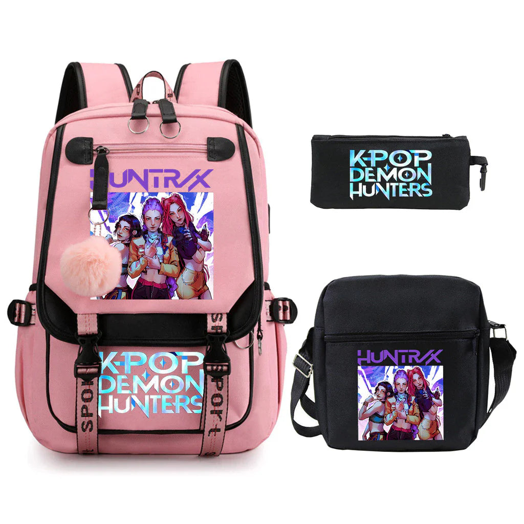 Kit Mochila K-Pop Demon Hunters - Mochila + Lancheira + Bolsinha