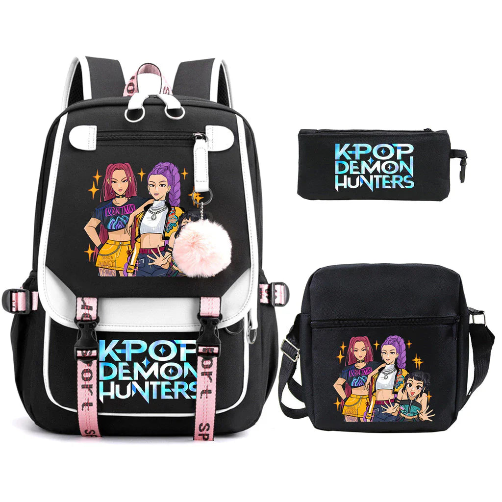 Kit Mochila K-Pop Demon Hunters - Mochila + Lancheira + Bolsinha