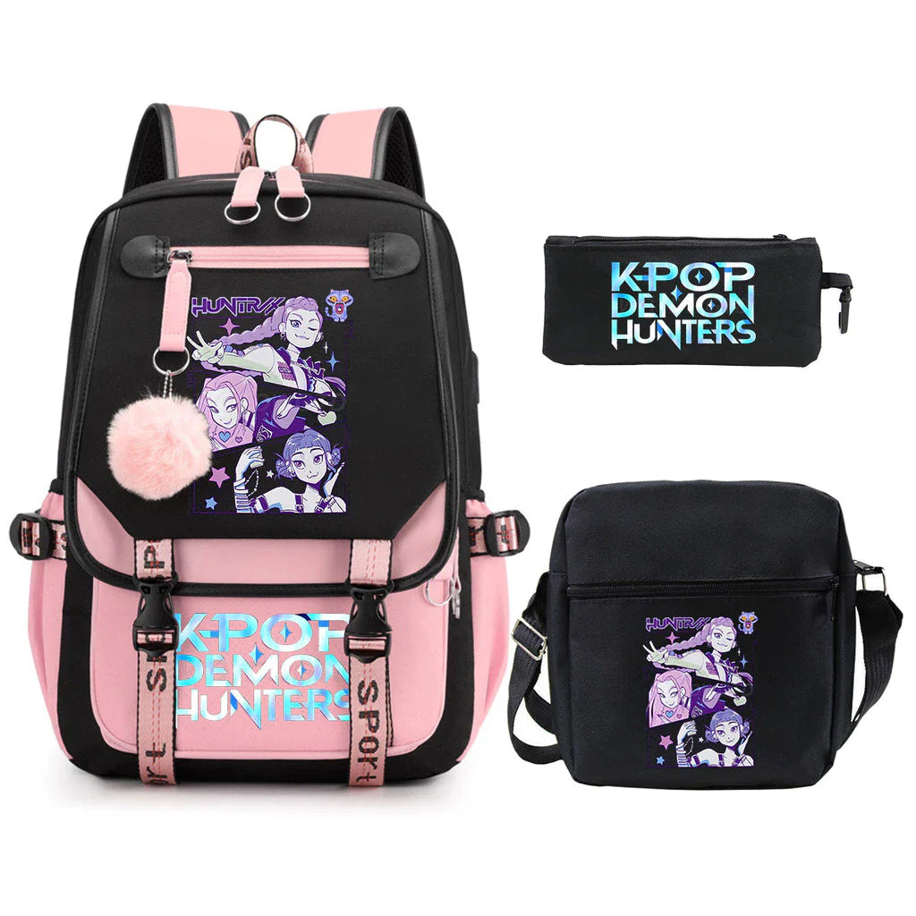 Kit Mochila K-Pop Demon Hunters - Mochila + Lancheira + Bolsinha