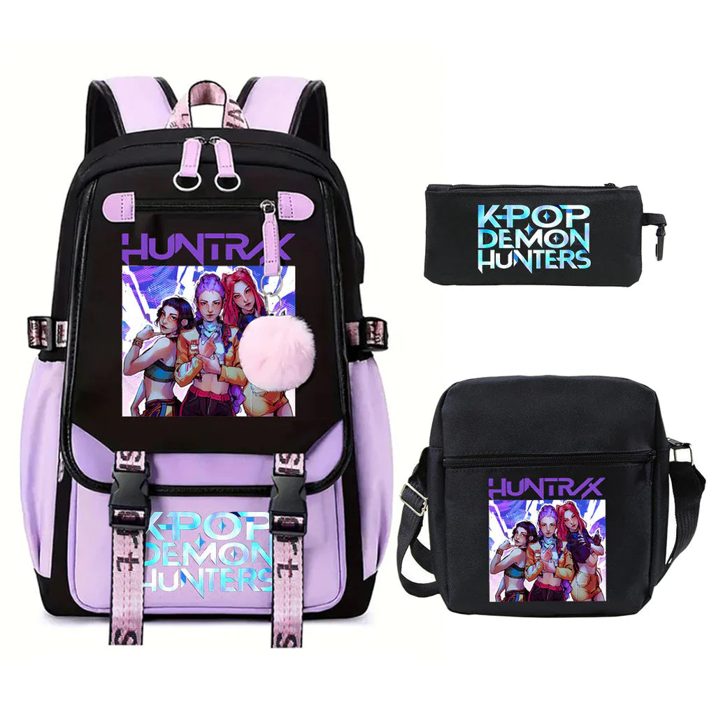 Kit Mochila K-Pop Demon Hunters - Mochila + Lancheira + Bolsinha