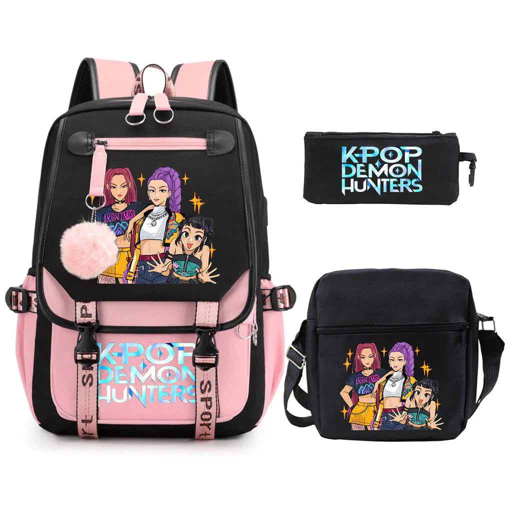 Kit Mochila K-Pop Demon Hunters - Mochila + Lancheira + Bolsinha