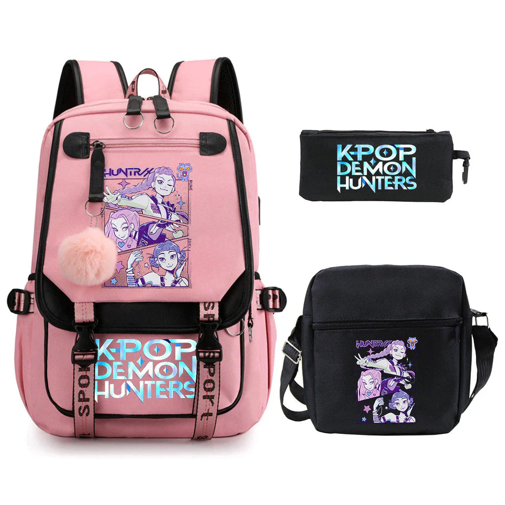 Kit Mochila K-Pop Demon Hunters - Mochila + Lancheira + Bolsinha