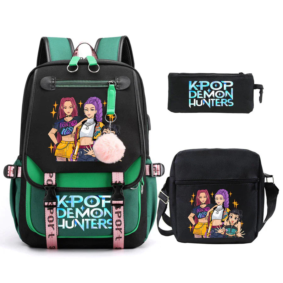 Kit Mochila K-Pop Demon Hunters - Mochila + Lancheira + Bolsinha