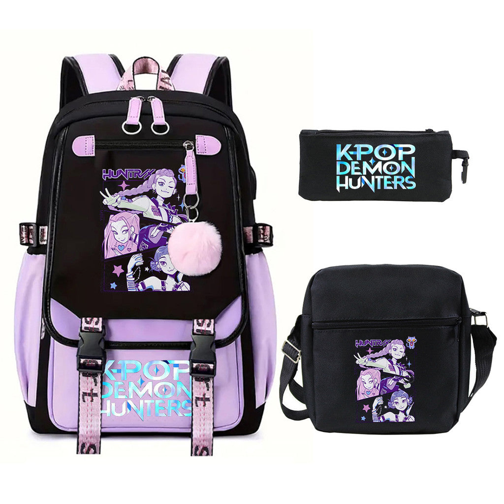 Kit Mochila K-Pop Demon Hunters - Mochila + Lancheira + Bolsinha