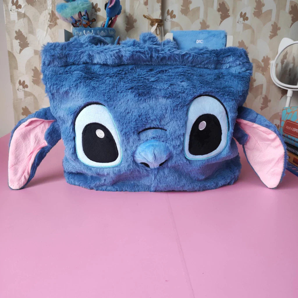 Bolsa Lancheira Quadrada Grande Pelúcia Stitch Azul