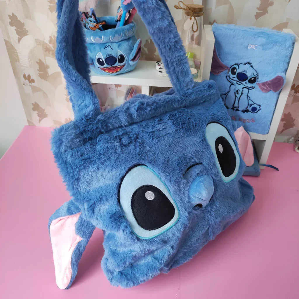 Bolsa Lancheira Quadrada Grande Pelúcia Stitch Azul
