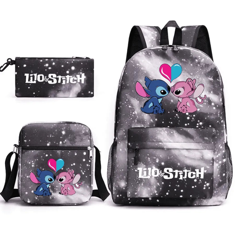 Mochila Infantil Stitch Lovers - Com Lancheira e Estojo de Brinde -Fofura Total em Forma De mochila