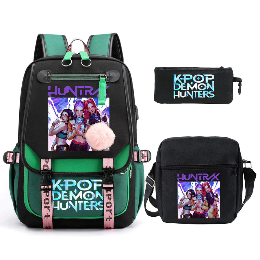 Kit Mochila K-Pop Demon Hunters - Mochila + Lancheira + Bolsinha