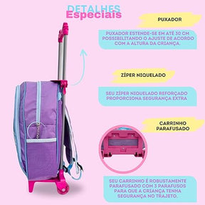 Kit Mochila de Rodinha Escolar Lilo & Stitch Infantil Feminino + Lancheira Termica + Estojo Grande Menina