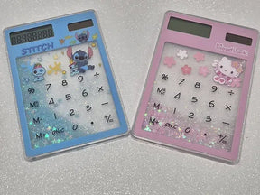 Calculadora Solar Glitter e Água Touch Fofa - Stitch, Hello Kitty ou Gatinho