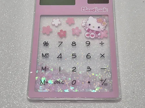 Calculadora Solar Glitter e Água Touch Fofa - Stitch, Hello Kitty ou Gatinho