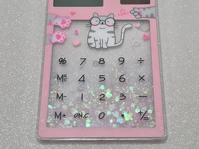 Calculadora Solar Glitter e Água Touch Fofa - Stitch, Hello Kitty ou Gatinho