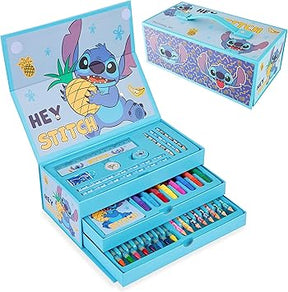 Disney Stitch Kids Art Set, Lápis de Cor Canetas Giz de Cera Suprimentos de Arte em Caixa de Arte 30 Mais Peças - Stitch Presentes para Meninas (Blue Stitch)