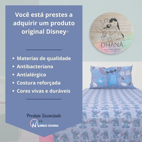 Jogo de Cama Stitch Blue 2 Peças C/ Elástico Solteiro Lilo Algodão