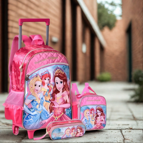 Kit Escolar Princesas Infantil com Mochila de Rodinhas, Lancheira e Estojo + BRINDE 24 Lápis da Mapped