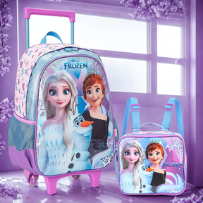 Kit Mochila Escolar Frozen com Rodinhas + Lancheira