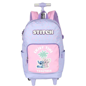 Mochila Escolar Infantil Stitch Disney Original com Rodas – Kit Completo