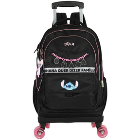 Mochila Escolar Infantil Stitch Disney Original com Rodas – Kit Completo