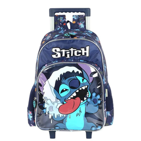 Mochila Escolar Infantil Stitch Disney Original com Rodas – Kit Completo