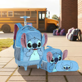 Kit Mochila De Rodinhas Stitch + Lancheira + Bolsinha Com Orelhas - Com Carrinho Removível