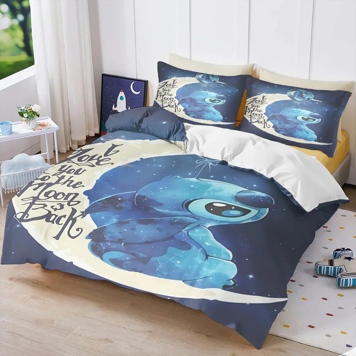 Edredom Stitch Estampa 3D de Desenho Animado -  3 Peças