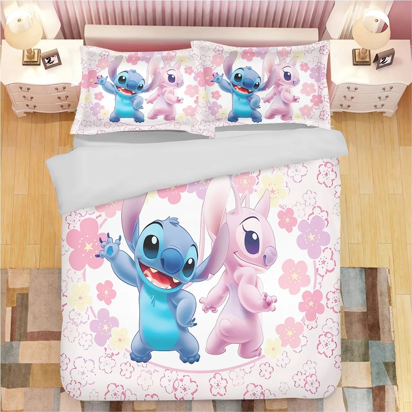 Edredom Lilo & Stitch, Roupa de Cama Infantil 3D (edredom + 2 fronhas).