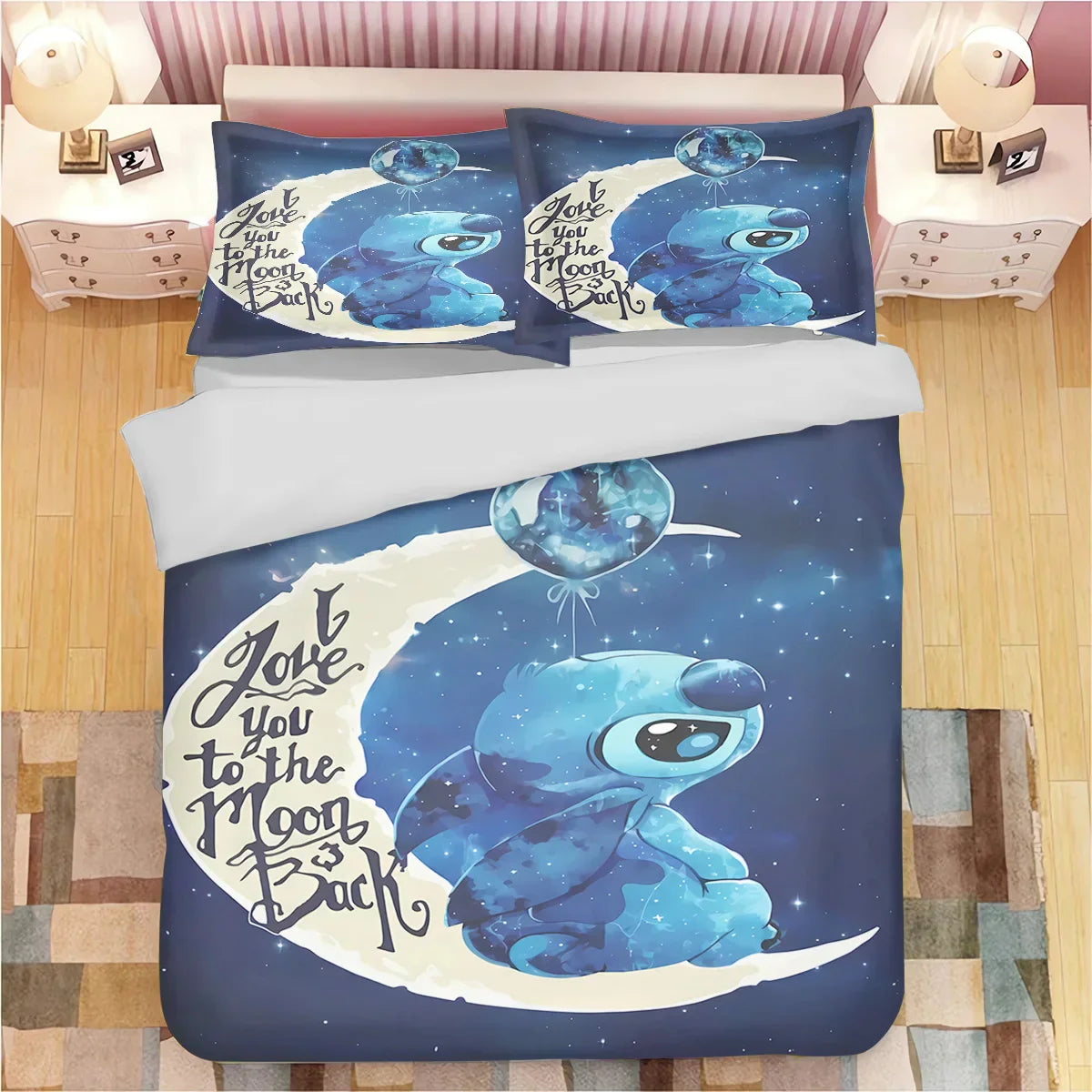 Edredom Stitch Estampa 3D de Desenho Animado -  3 Peças