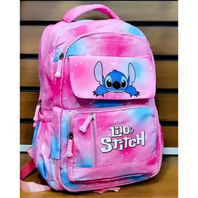 MOCHILA JUVENIL STITCH COM VARIOS BOLSOS COSTAS GRANDE RESISTENTE