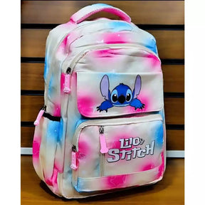 MOCHILA JUVENIL STITCH COM VARIOS BOLSOS COSTAS GRANDE RESISTENTE