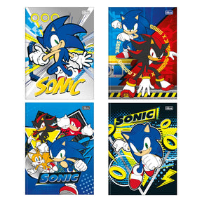 Kit Escolar Sonic com 4 Cadernos - 1 Matéria Capa Dura Brochura e Espiral