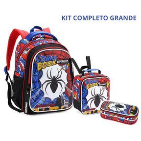 Kit Escolar Infantil Spider Man 2026 - Mochila + Lancheira + Estojo