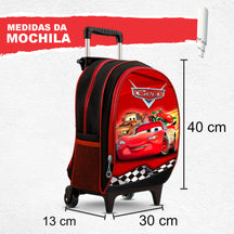Kit Escolar Carros com Mochila de Rodinhas, Lancheira Térmica e Estojo BOX – Menino